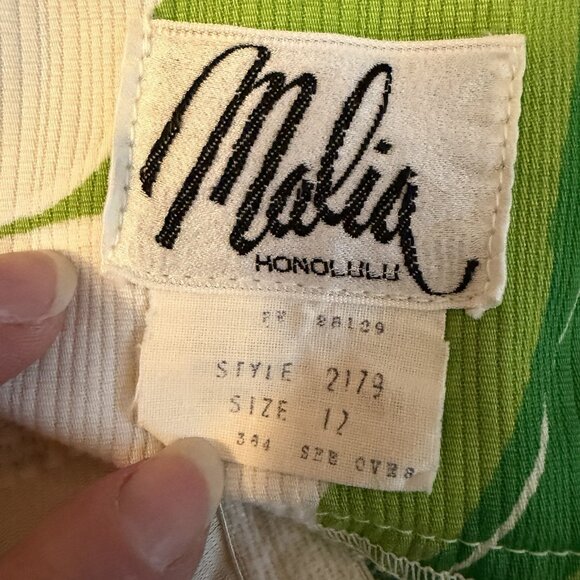 Vintage 70s Malia Honolulu Hawaiian Dress VTG 12 MDN 8 Floral Barkcloth - Picture 5 of 7